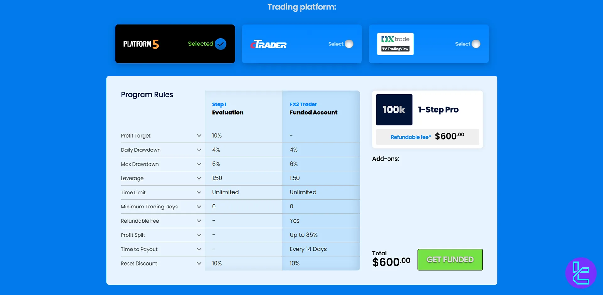 FX2 Funding 1-adım Pro değerlendirme kuralları