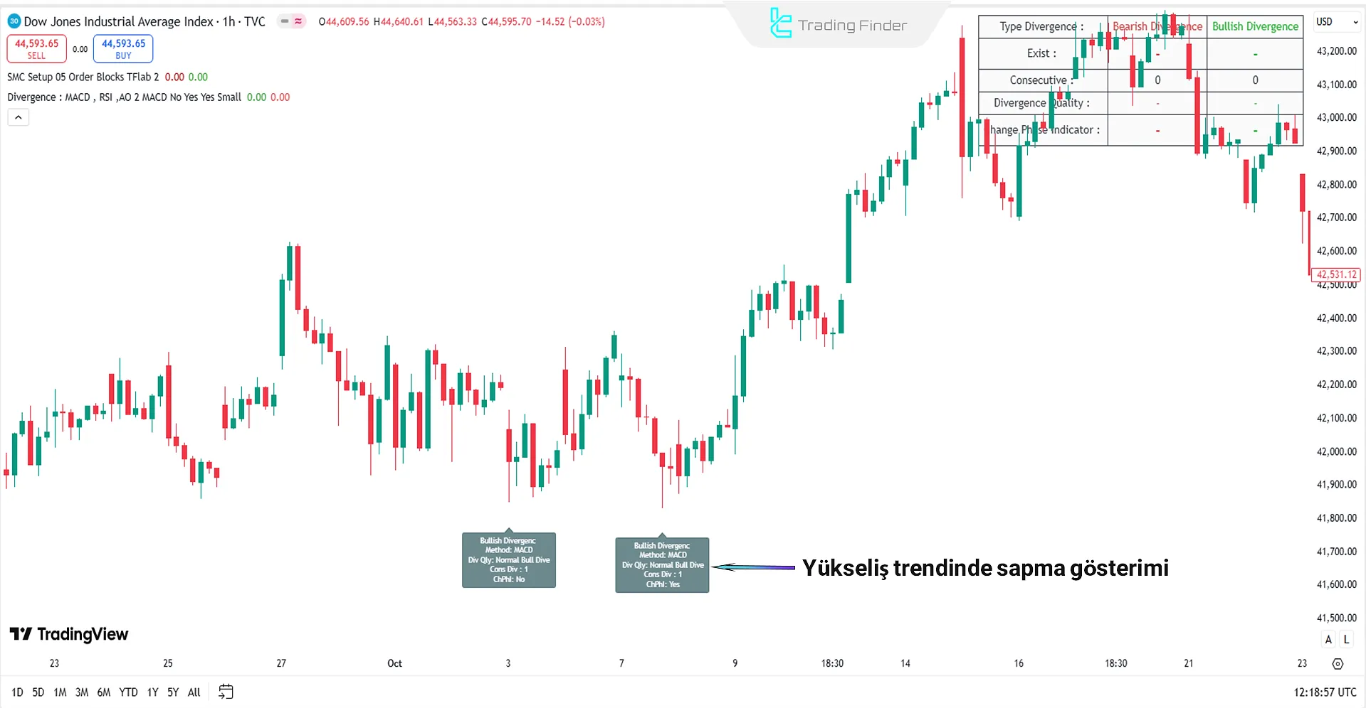 DJI Endeksi'nin Yükseliş Eğilimi - Divergence Signal Göstergesi