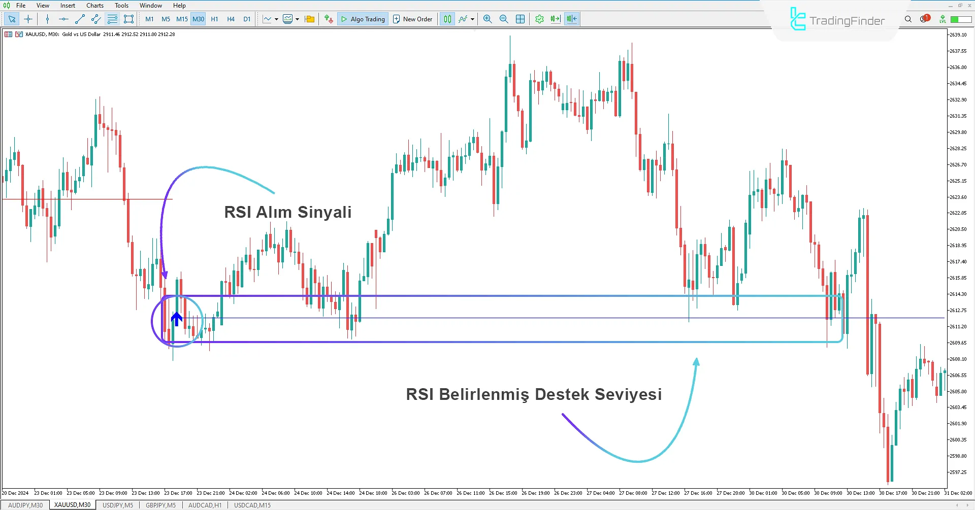 İlk RSI Seviyesi Göstergesi kullanılarak Yükseliş Trendi Sinyali
