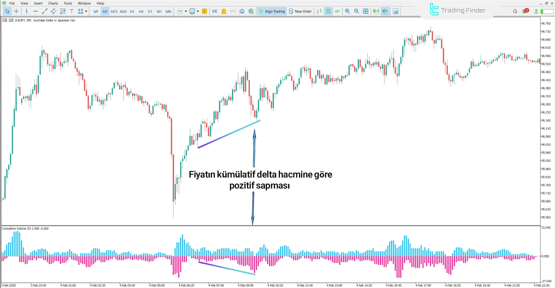 Cumulative Delta Volume Indicator in an Uptrend
