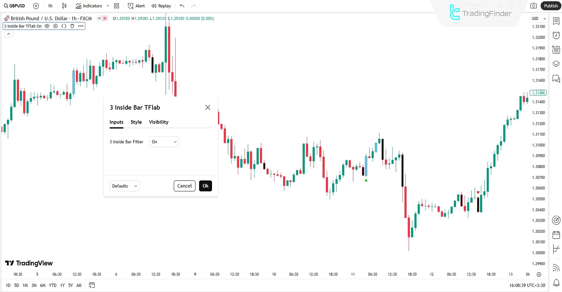 Three Inside formasyon göstergesi ayar paneli