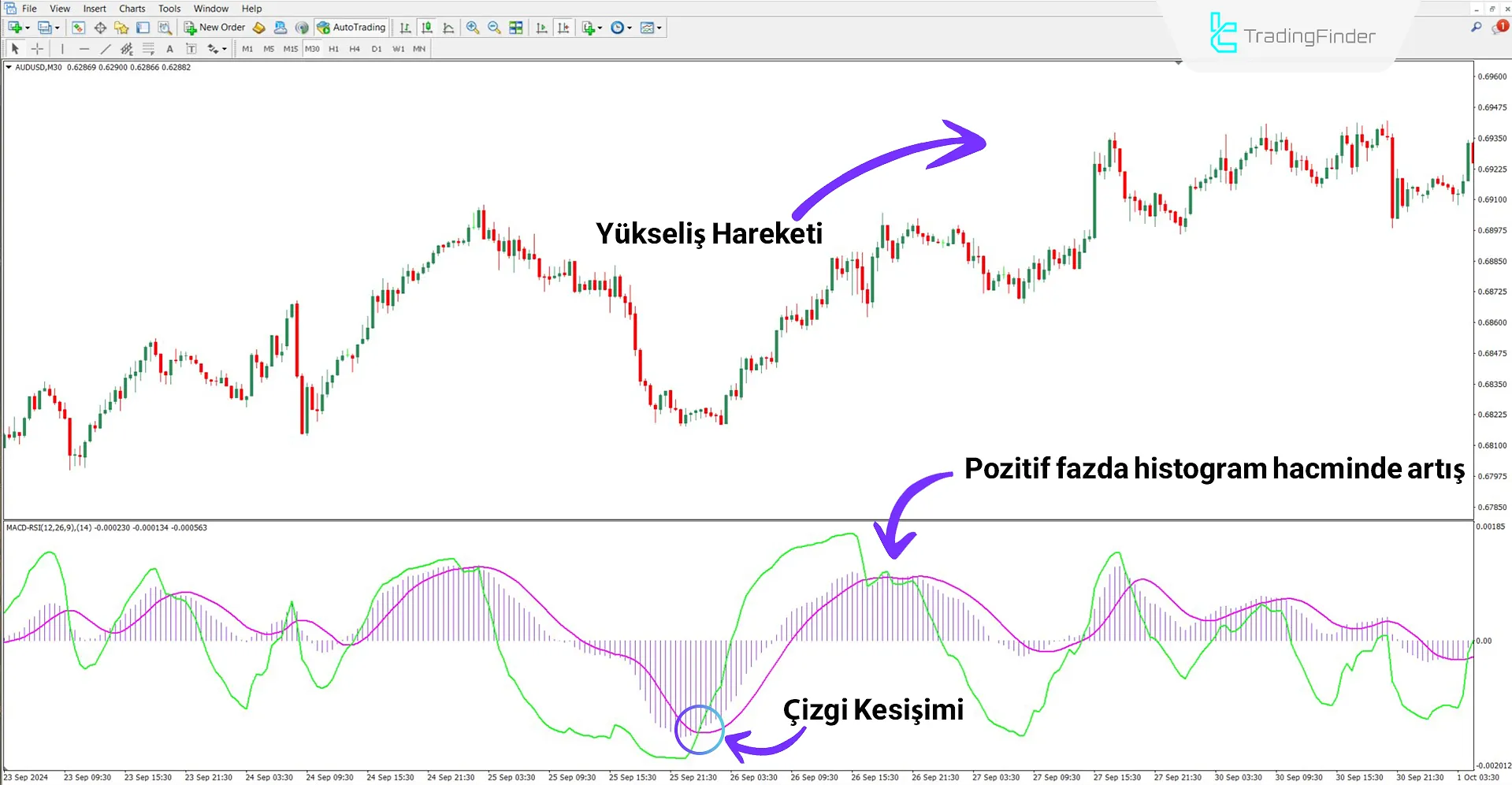 Yükseliş trendinde MACD RSI göstergesi