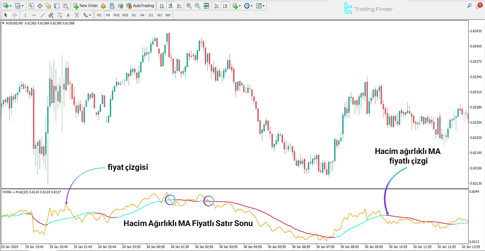 Fiyat ile Hacim Ağırlıklı Hareketli Ortalama Göstergesinde Düşüş Trend Koşulları