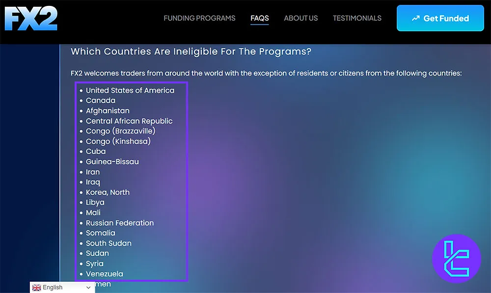 FX2 Funding Yasaklı Ülkeler