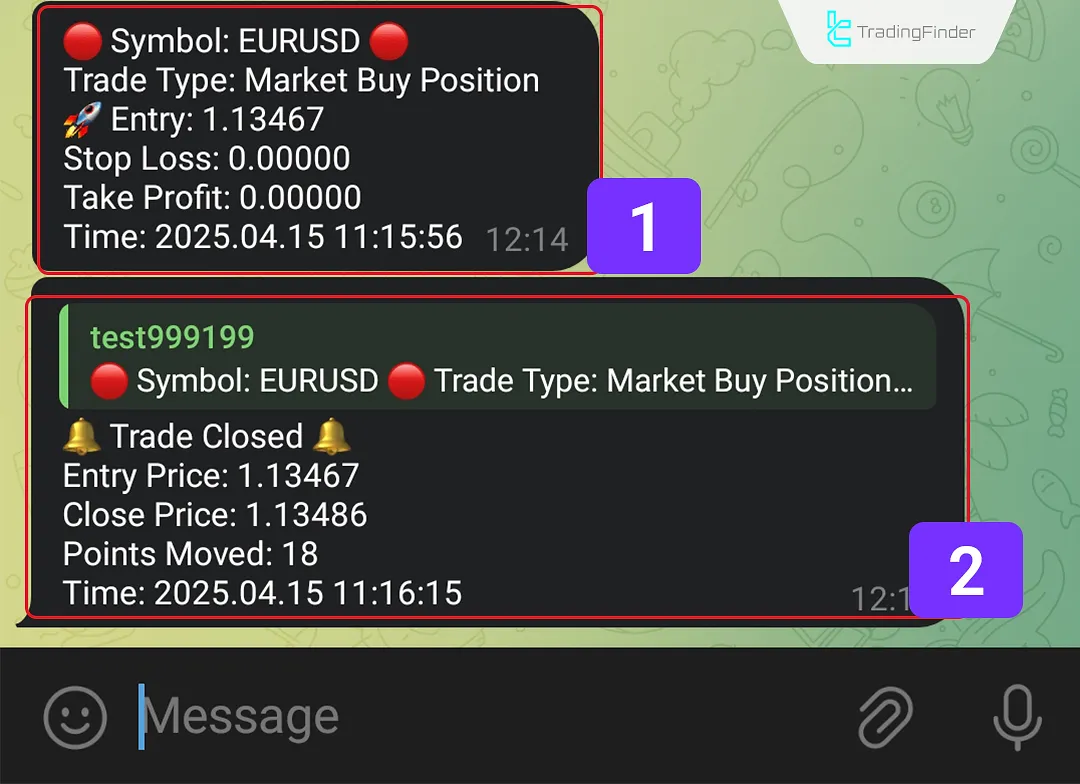 EZ MT5 Telegram Sinyal Gönderici Expert tarafından gönderilen örnek mesaj