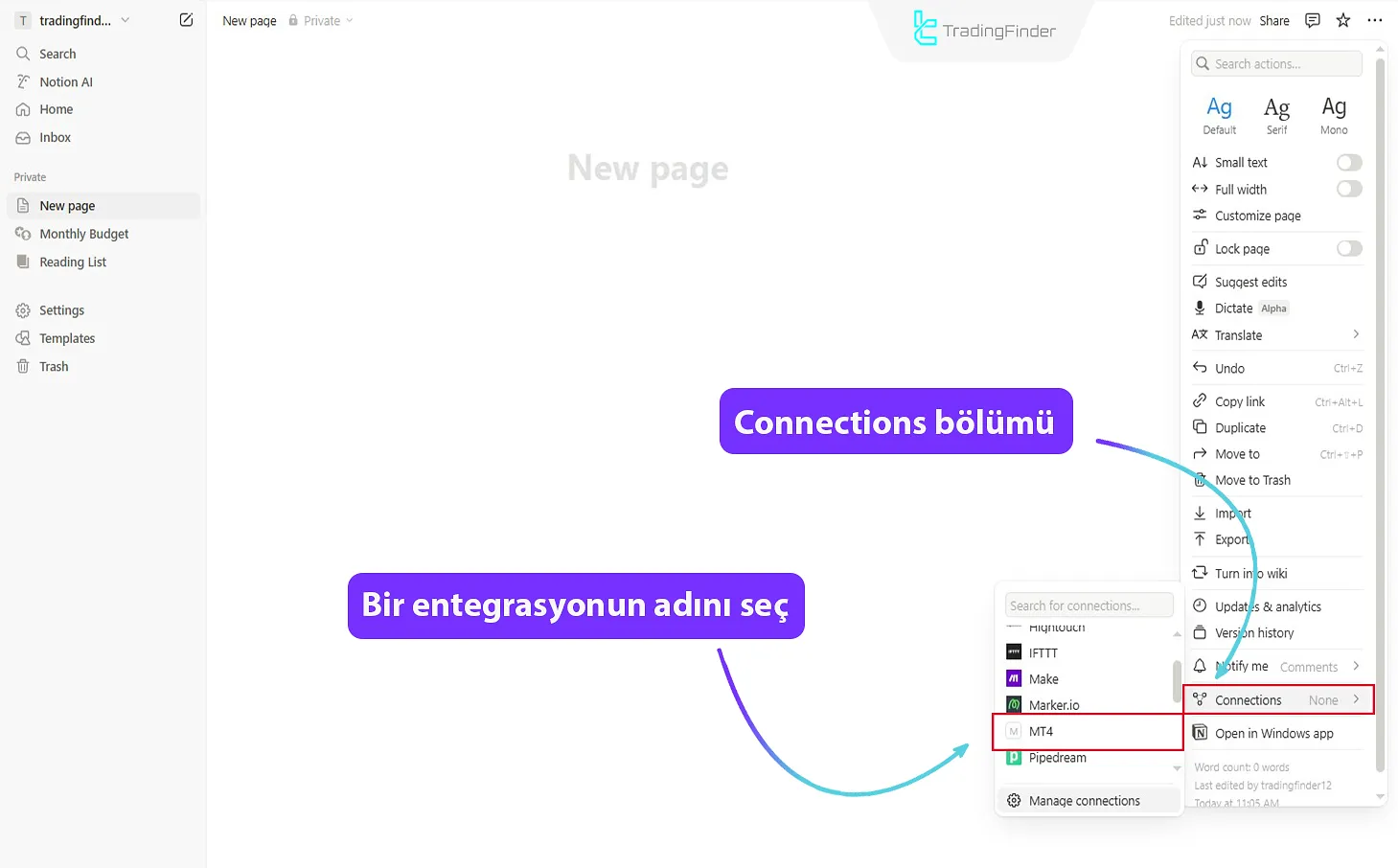 Entegrasyon adının seçilmesi