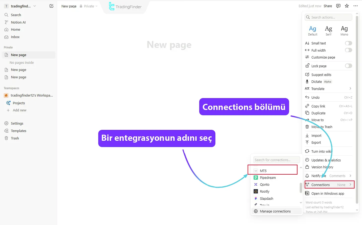 Integrations adının seçilmesi