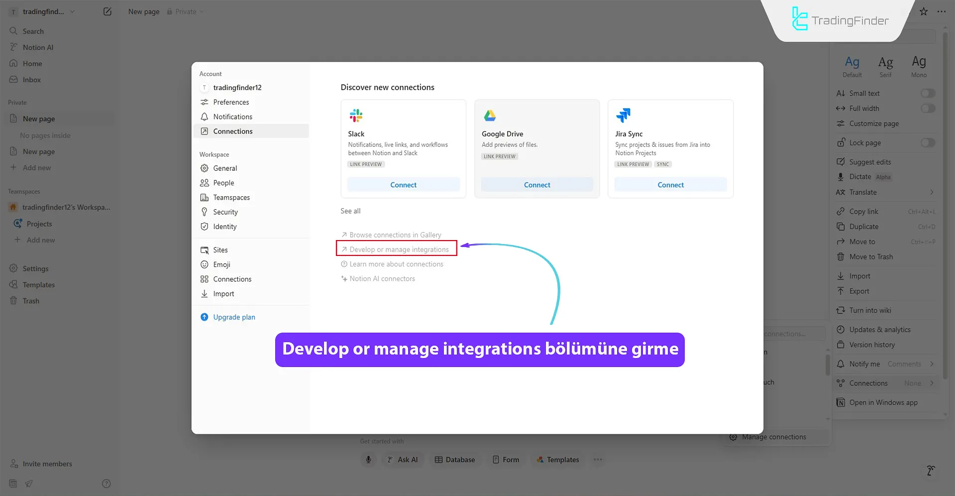 Develop or manage integrations’ın seçilmesi