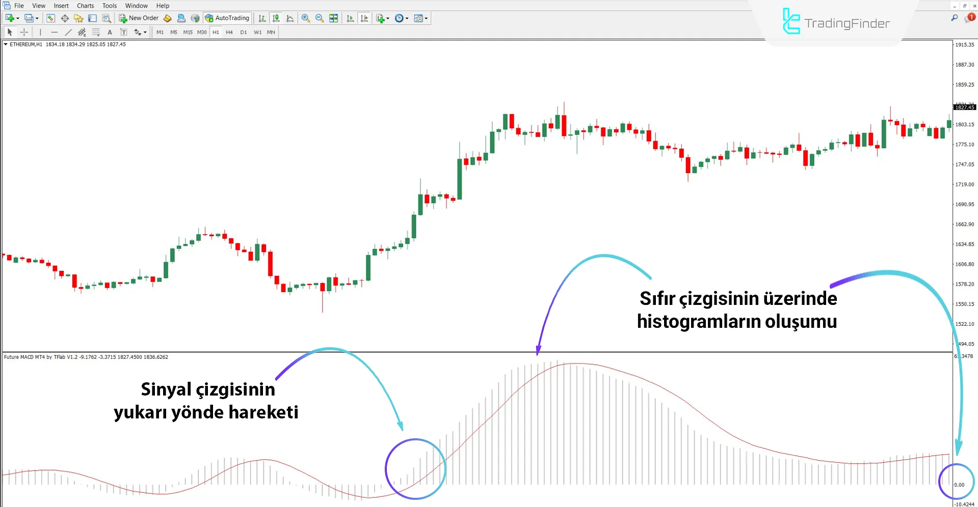 Yükseliş trendinde Future MACD osilatörü