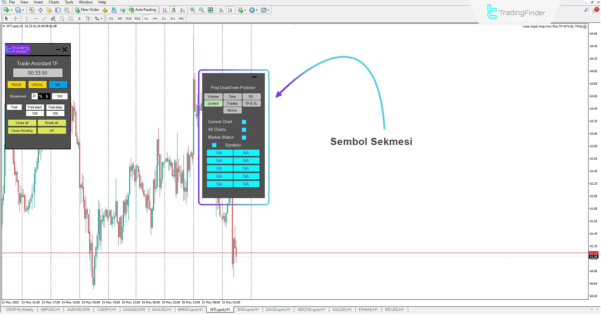 Trade Assist Prop Firm Plus TF Expert'da Symbol sekmesi