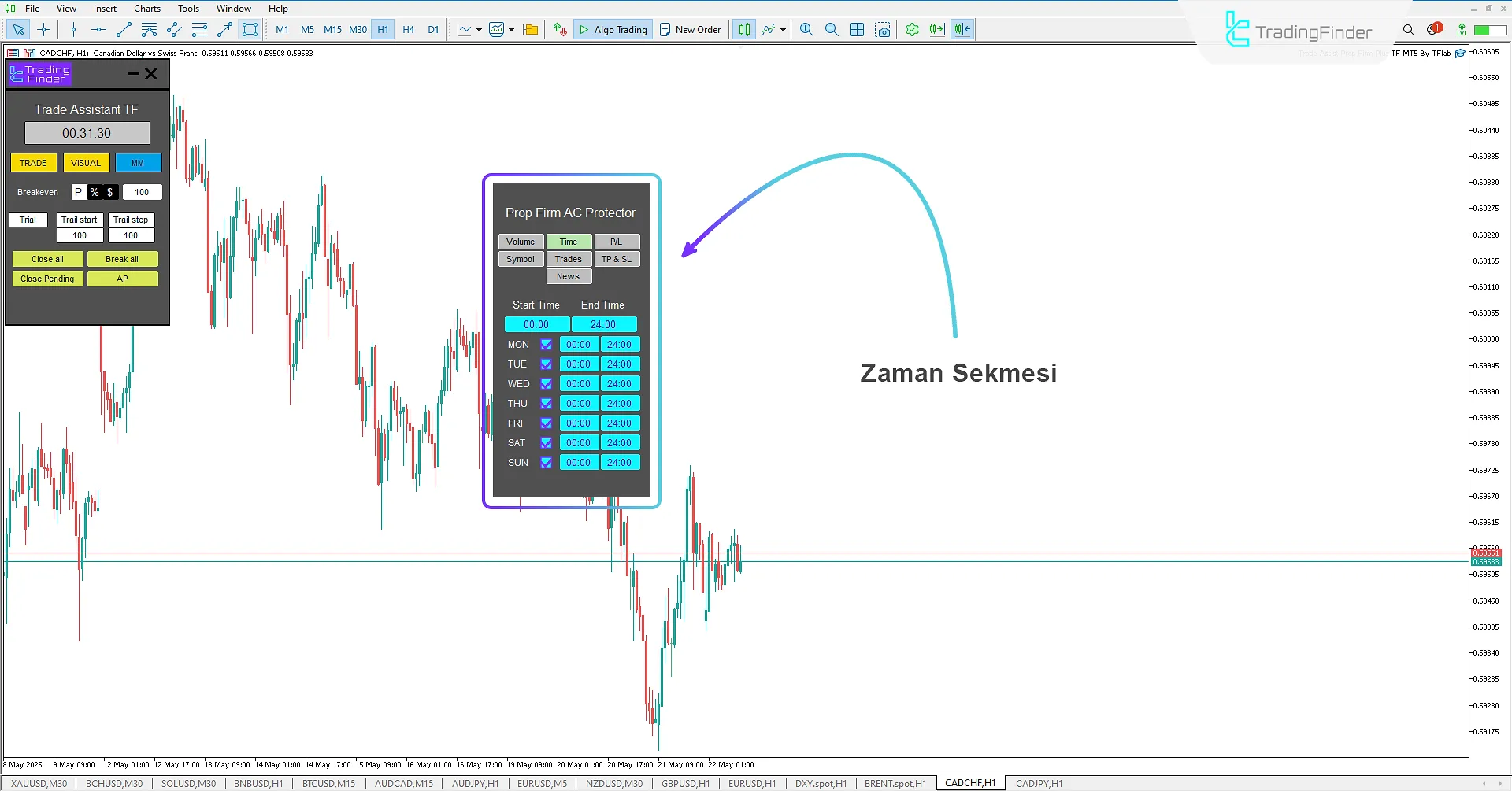 Time sekmesinde zaman aralığı ayarlama