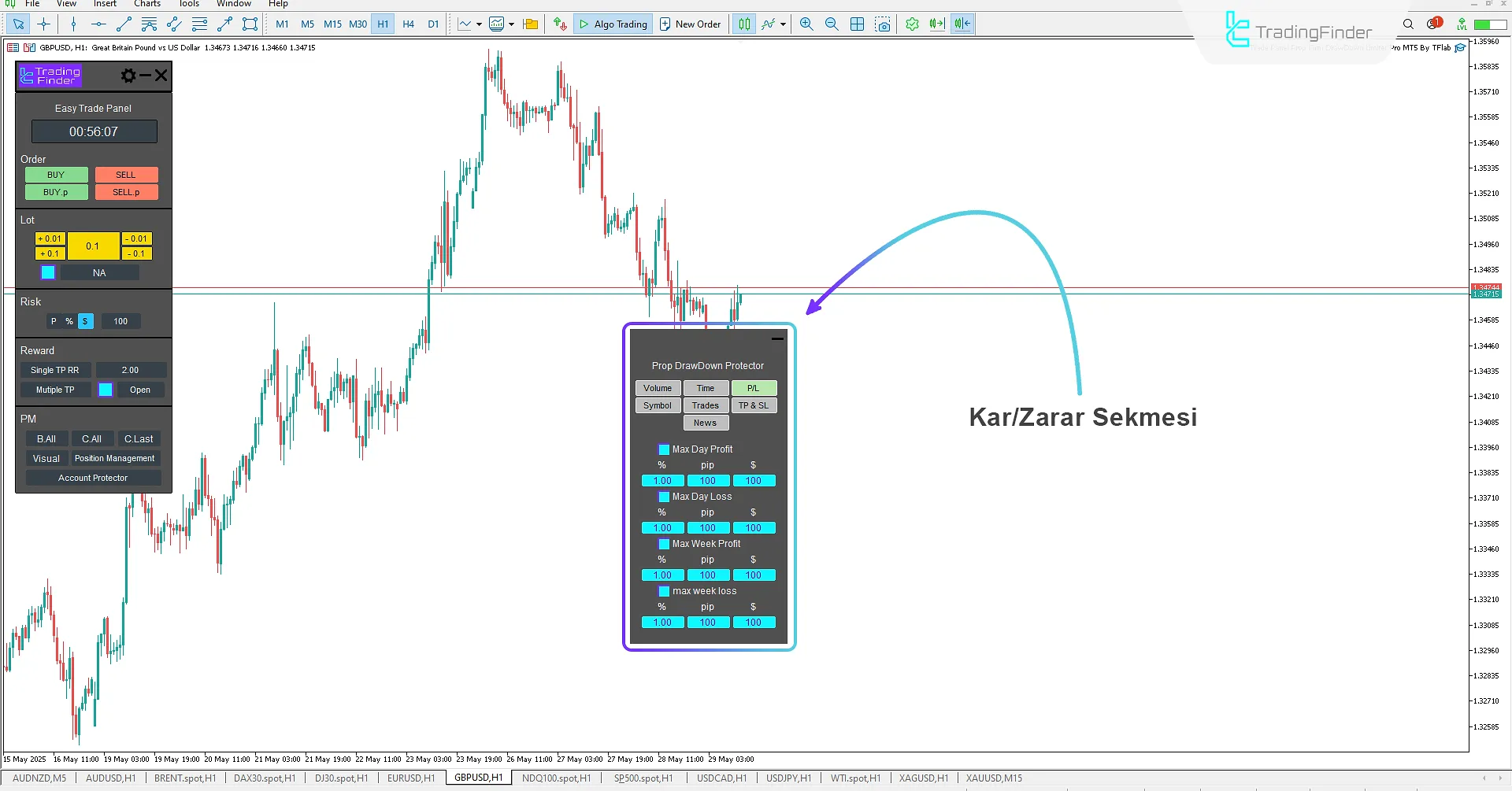 Kâr ve Zarar Limitleri Ayarlama Sekmesi