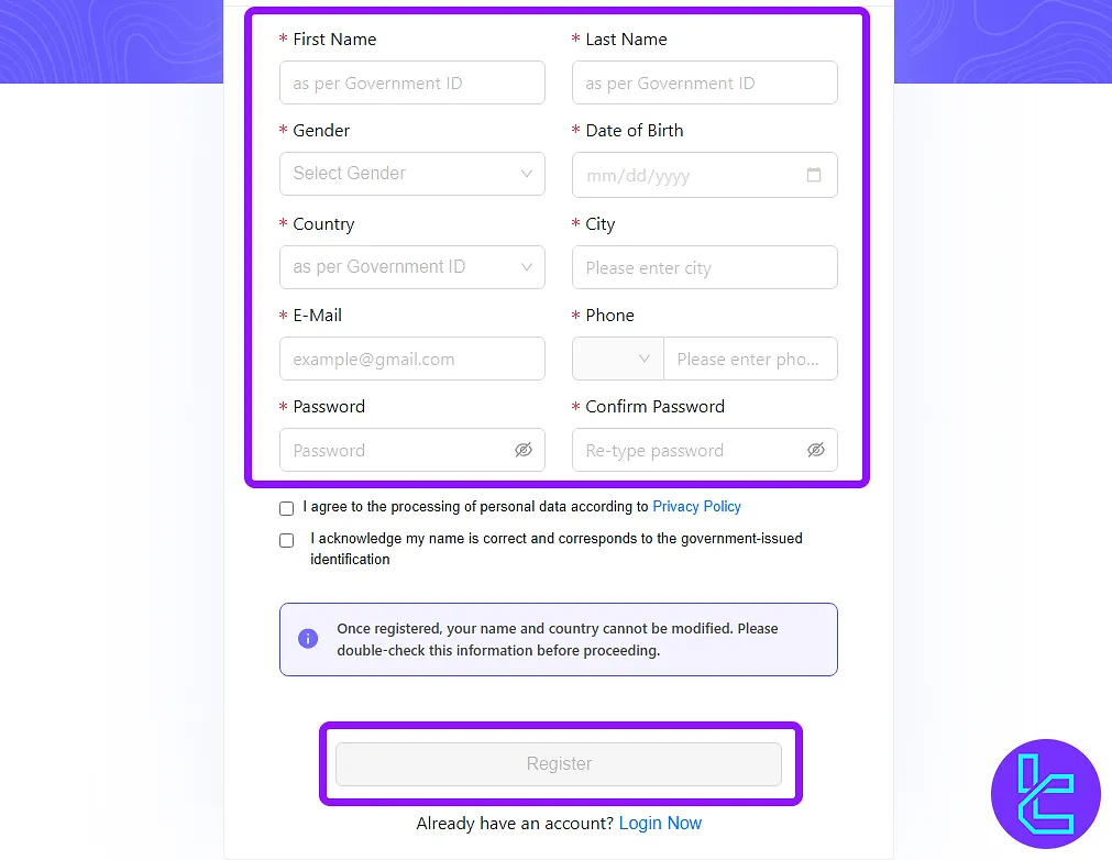 FundedNext kayıt formunu
