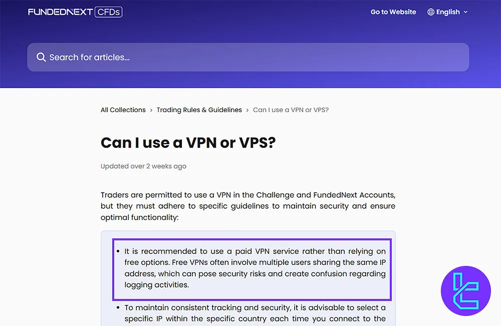 FundedNext, VPN ve VPS
