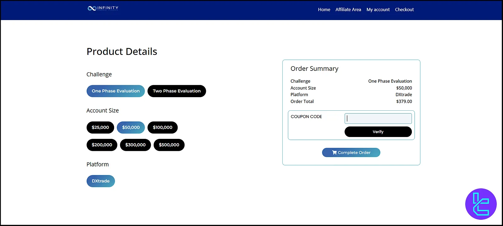 Infinity Forex Fund için DXtrade platformu