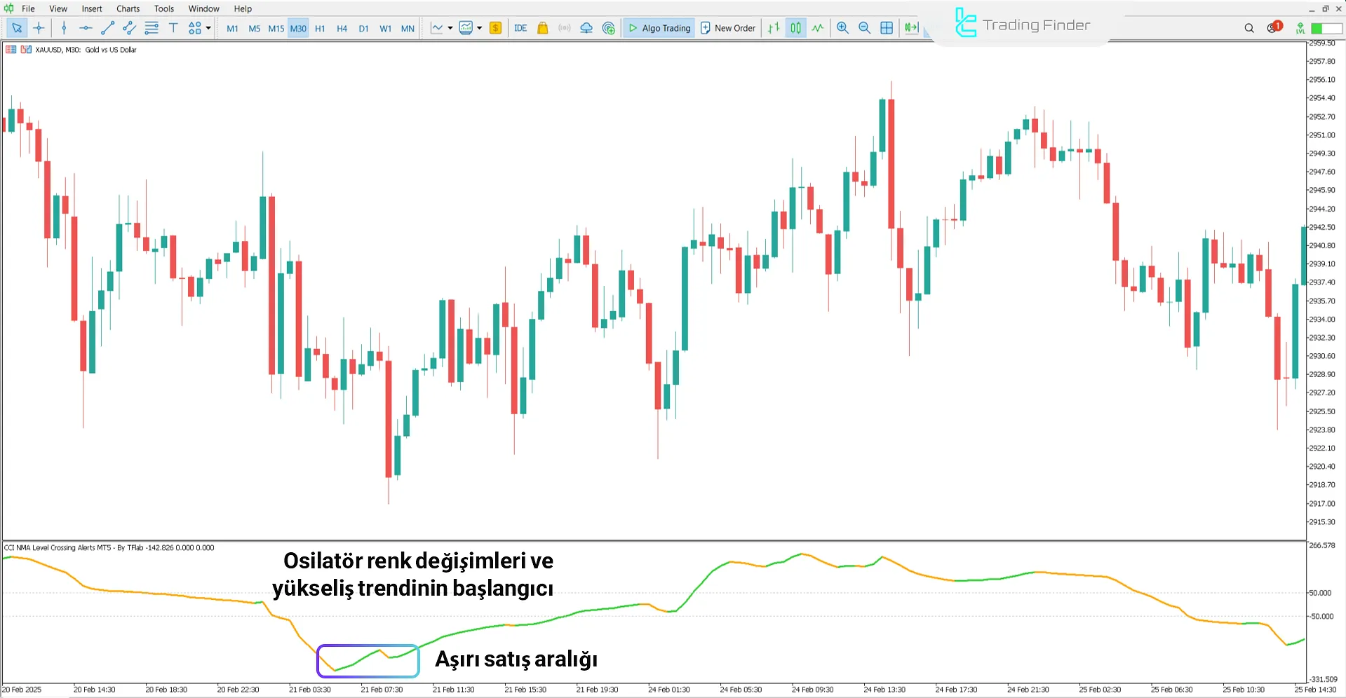 CCI NMA Level Crossing Alerts Göstergesi kullanılarak yükseliş analiz ediliyor