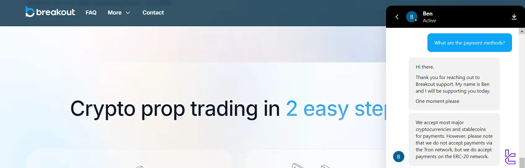 Breakout prop ödemeler hakkında destek sohbetleri