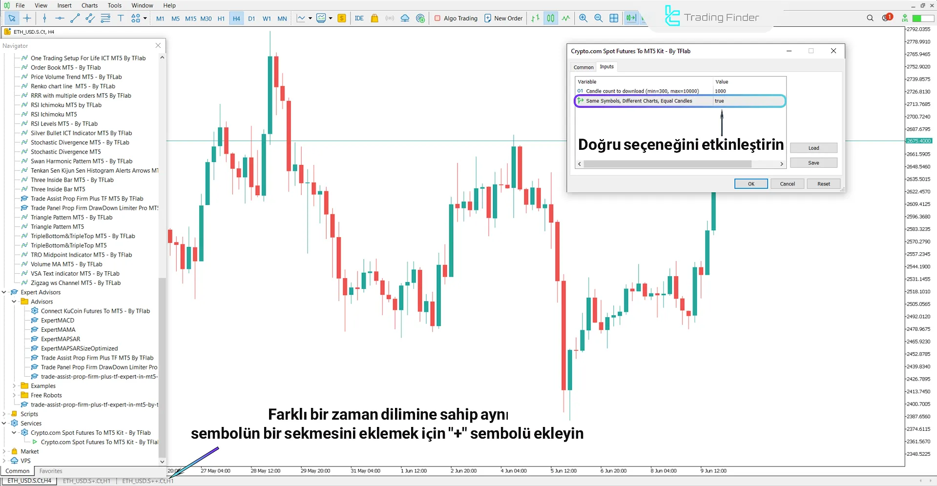 True seçeneğiyle aynı sembolün birden fazla grafiğini etkinleştirme