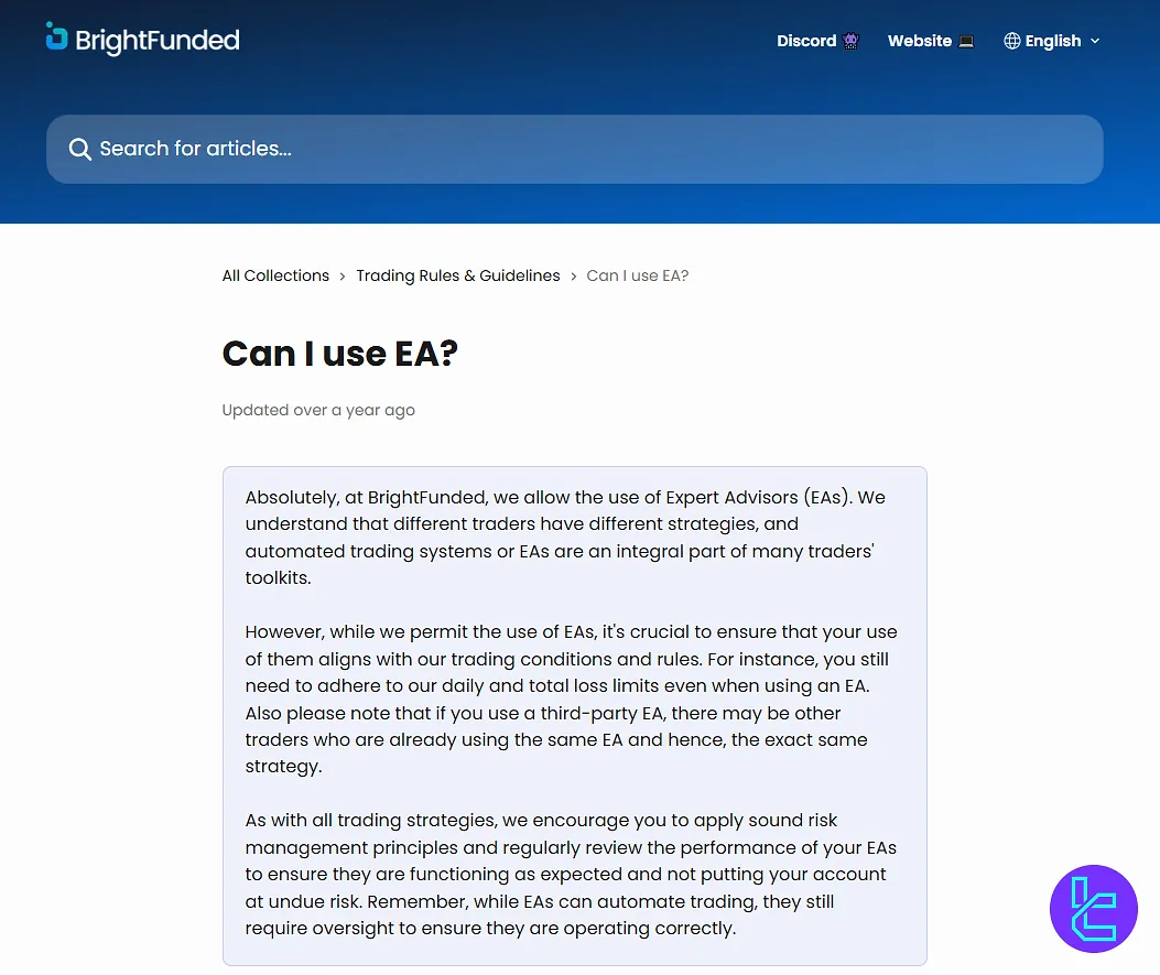 BrightFunded Uzman Danışman (EA) kuralları