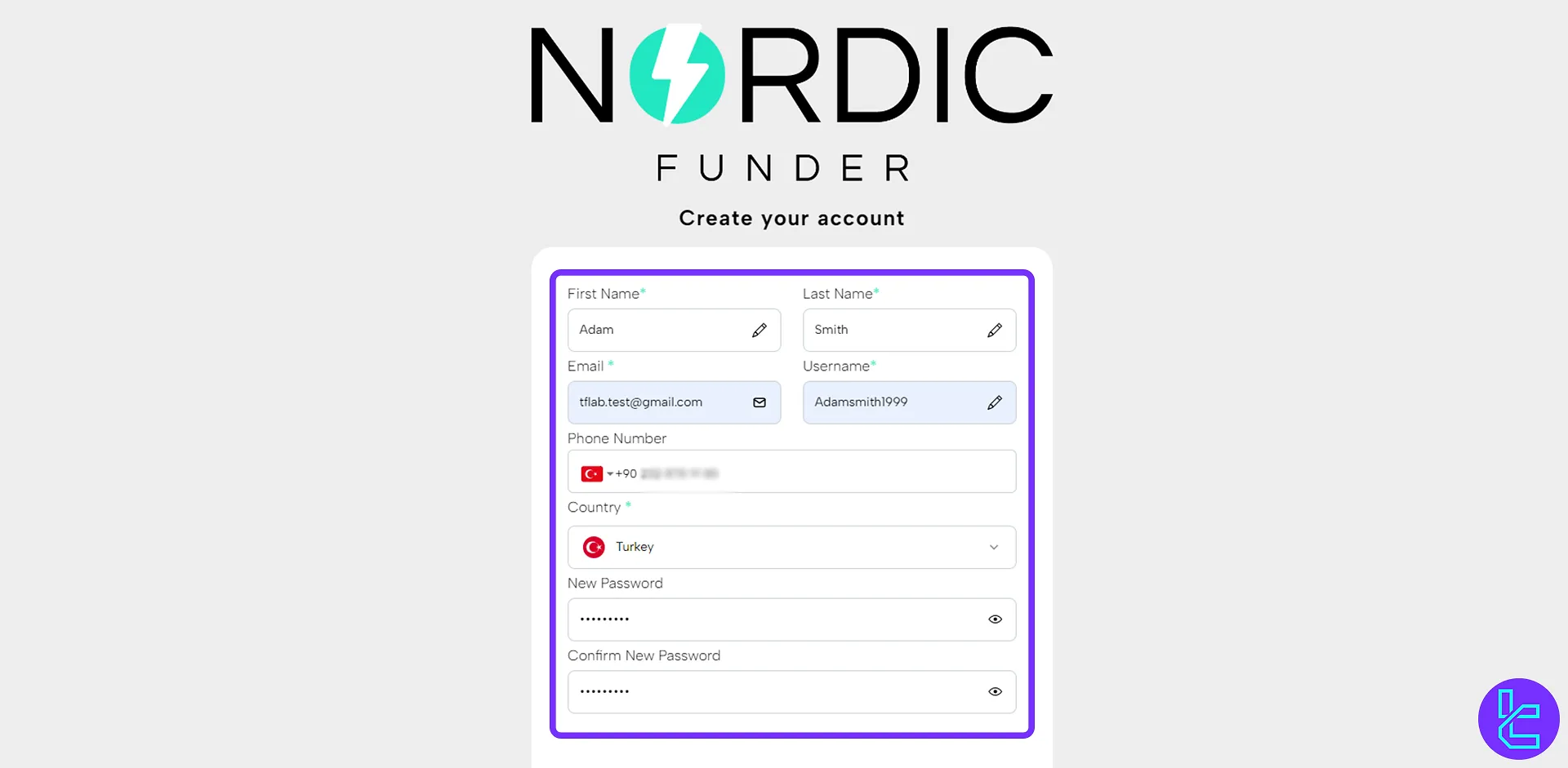 Nordic Funder kayıt formu