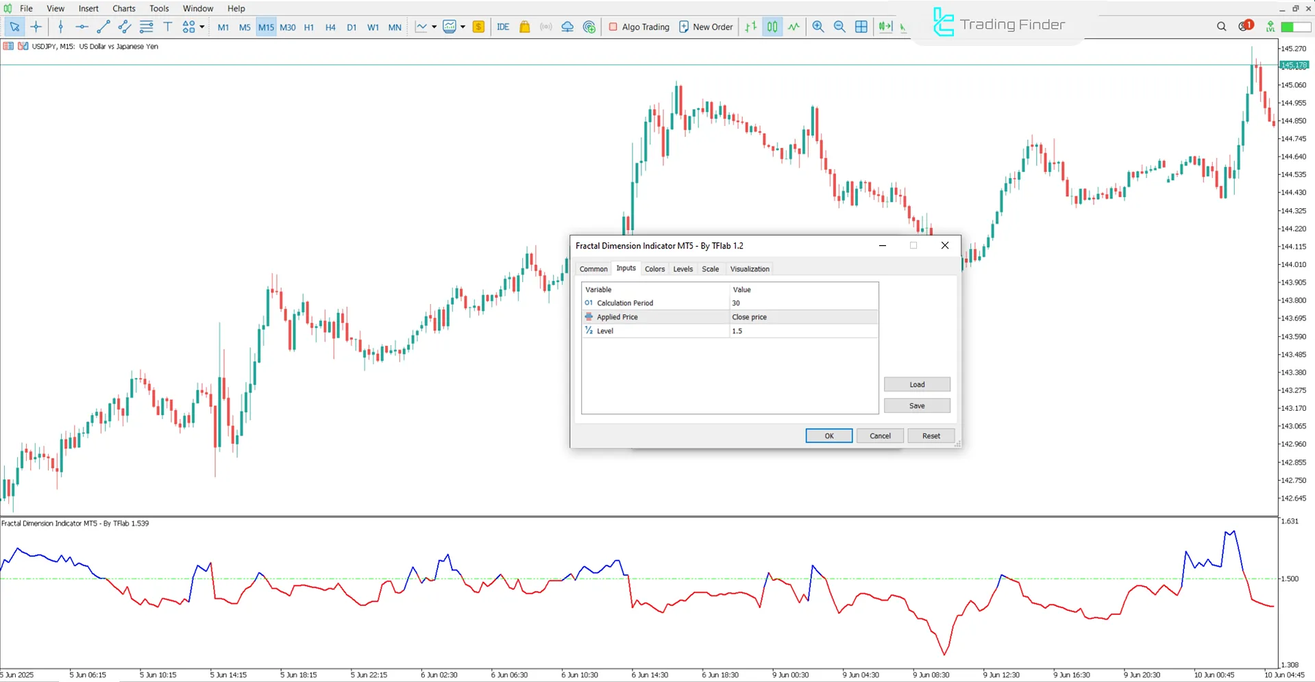 Fraktal Boyut Göstergesi ayar arayüzü