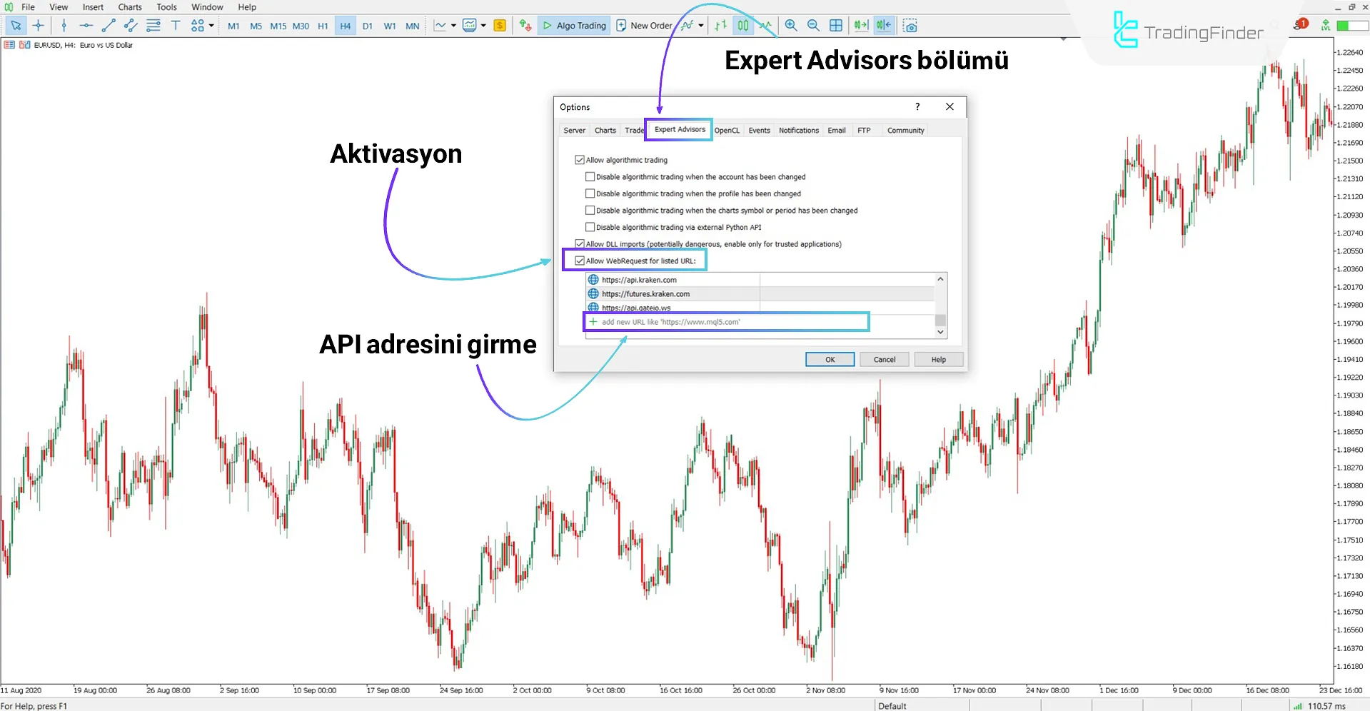 MetaTrader 5 ayarlarında WebRequest’in etkinleştirilmesi