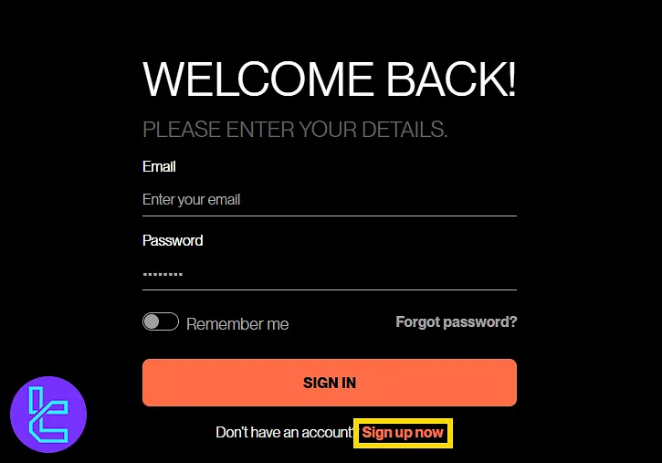 Funding Traders hesap kurulumunu başlatmak için giriş ekranı
