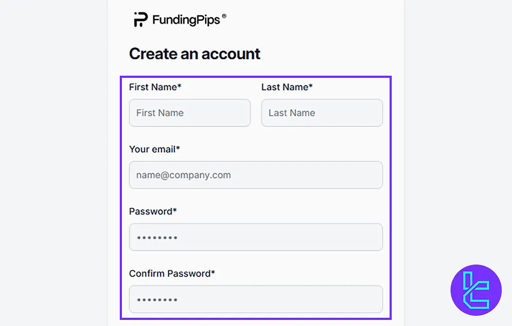 FundingPips Kayıt Formu ve Kişisel Ayrıntılar