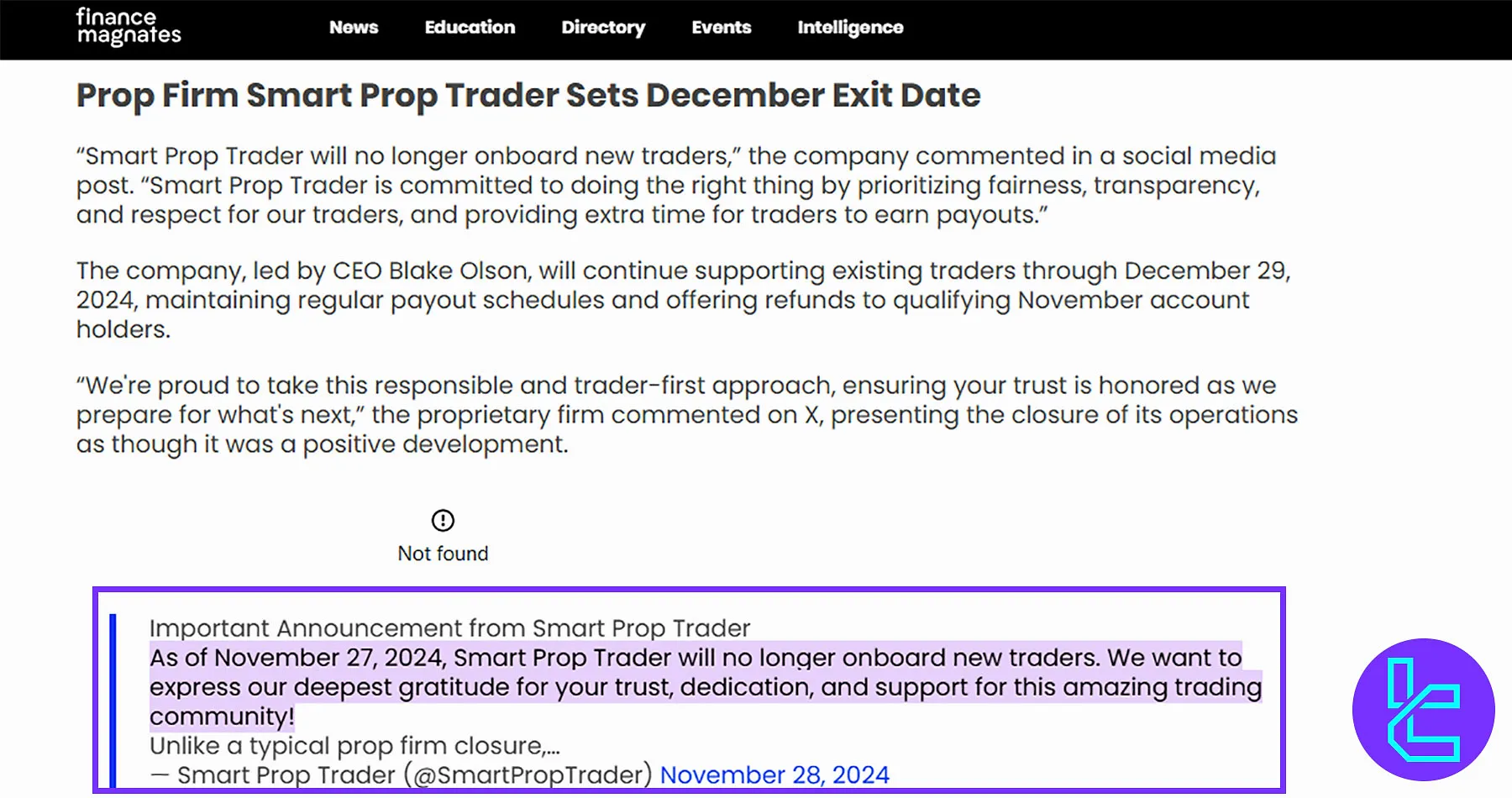 Smart Prop Trader Kapandı