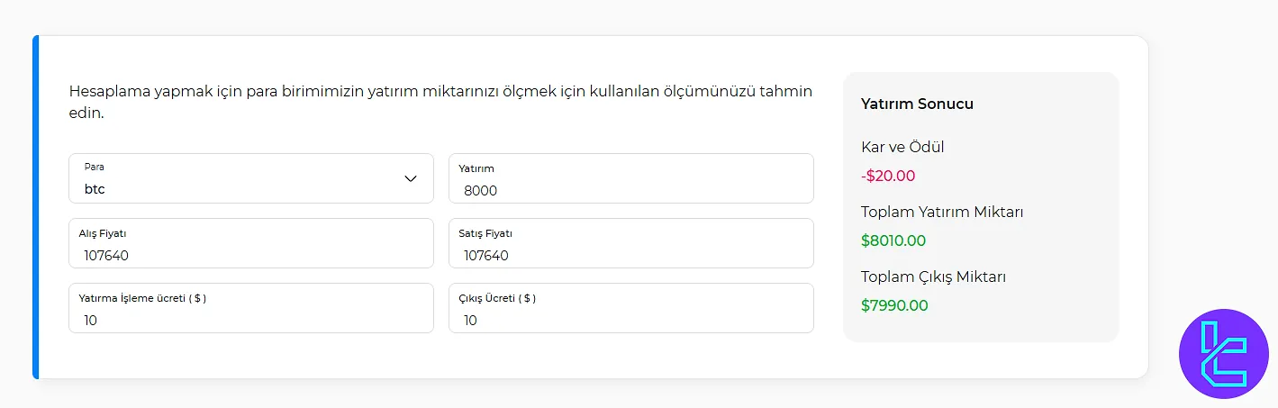 Kripto kar hesaplama aracının kullanım örneği