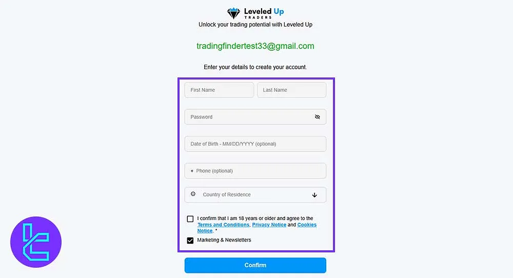 Leveled Up Society'de Kayıt Formu