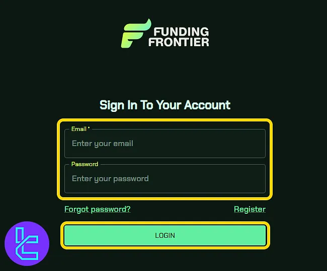 Kayıt olduktan sonra kullanıcı panosuna yönlendiren Funding Frontier giriş formu