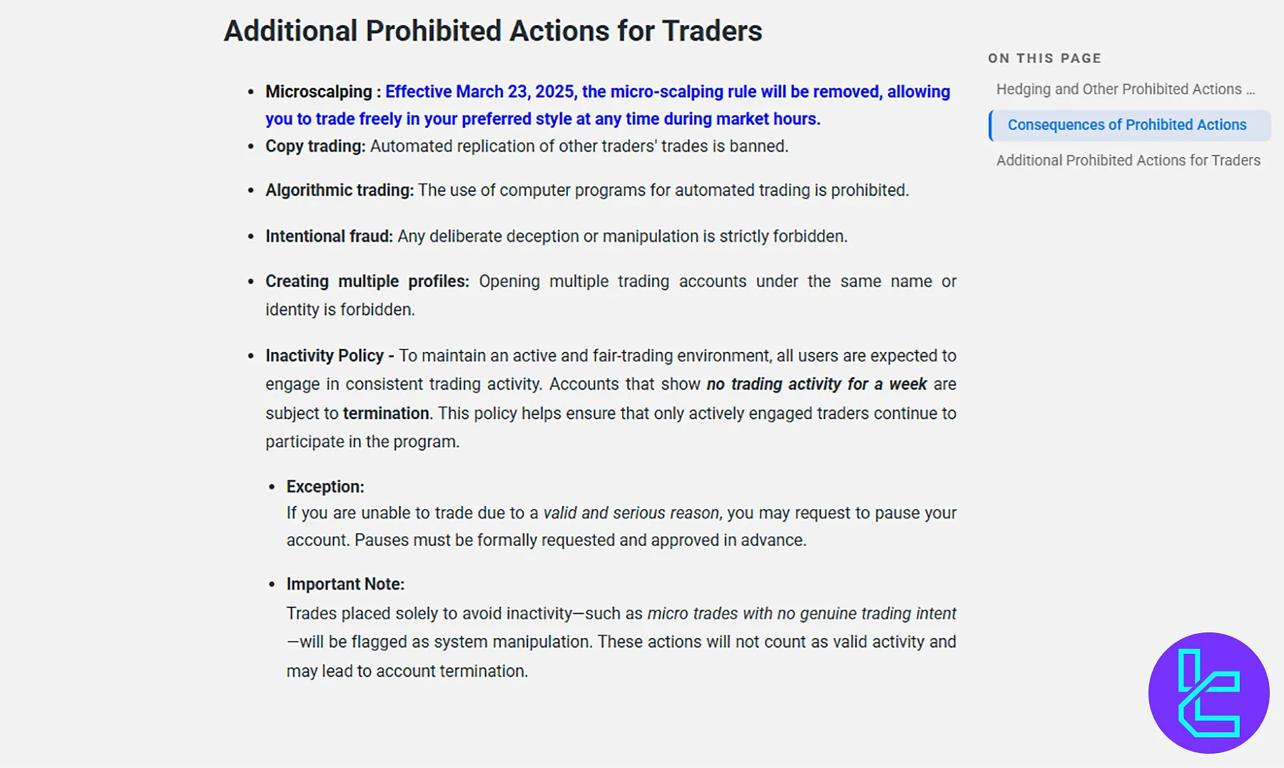 TickTick Trader Yasaklı Stratejiler