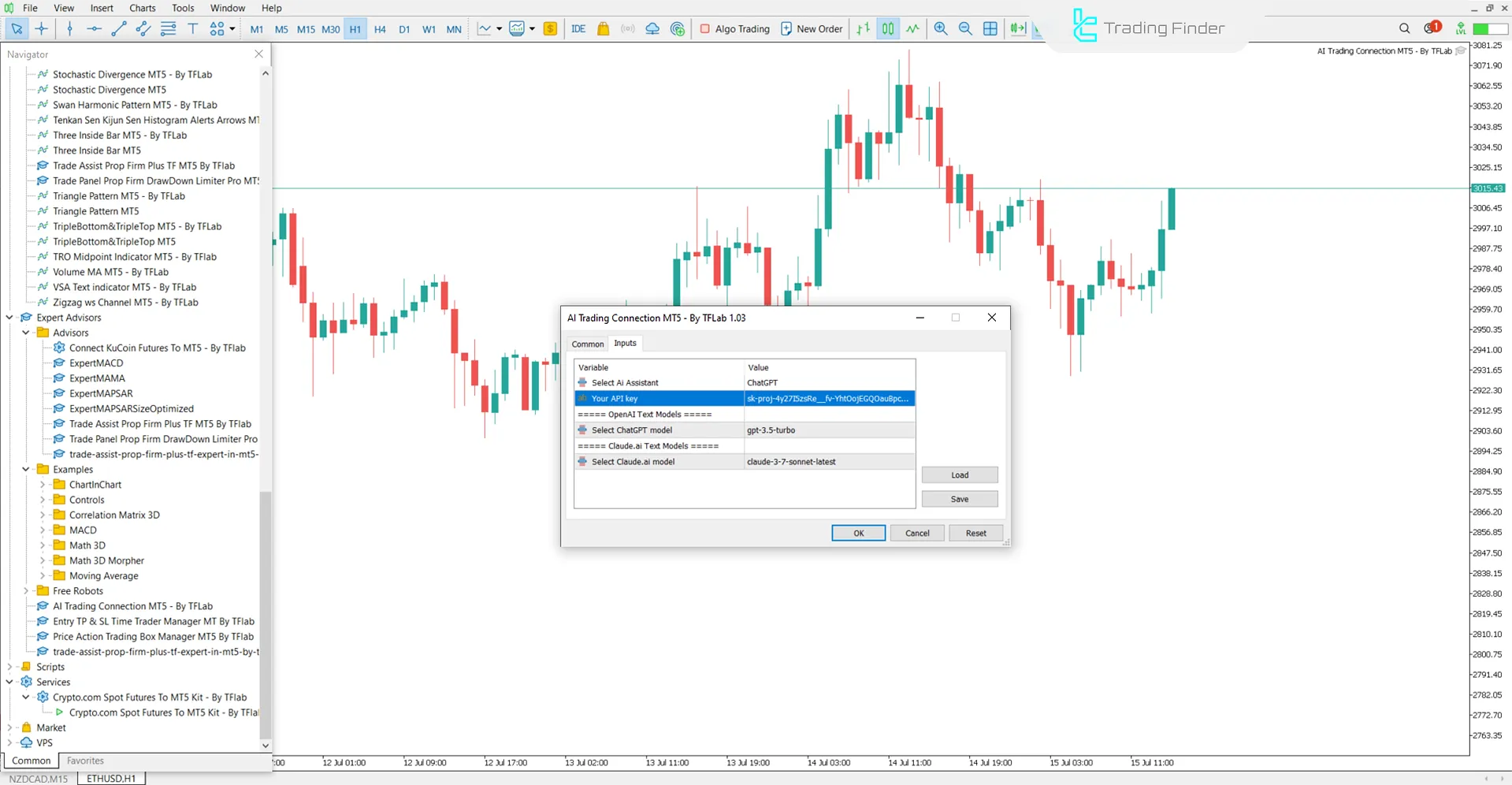 AI Trading Connection iç ayarları
