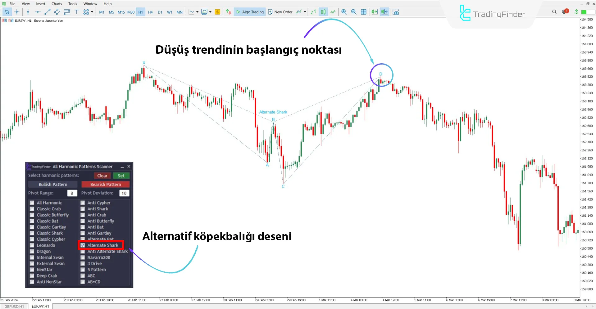 Tüm Harmonik Desenler Tarayıcı ile ayı trendi analizi