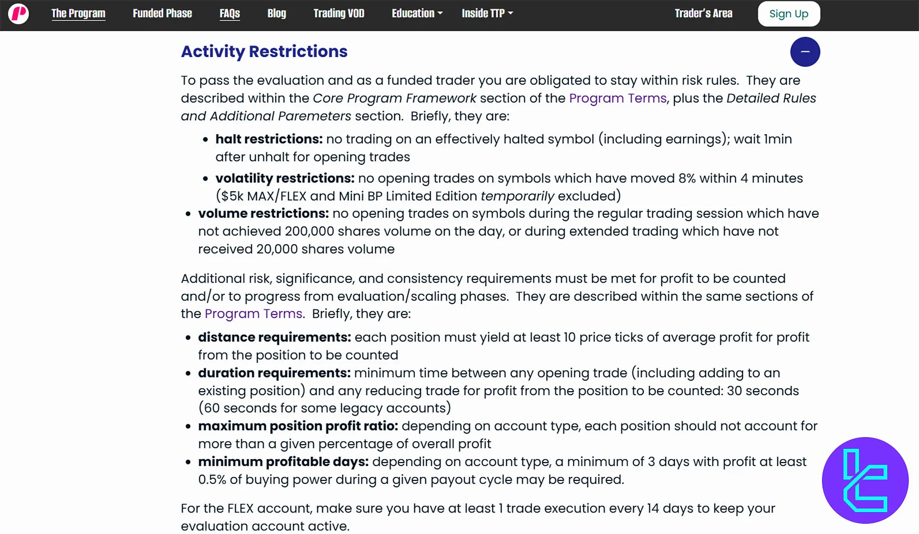 Trade The Pool Aktivite Kısıtlamaları