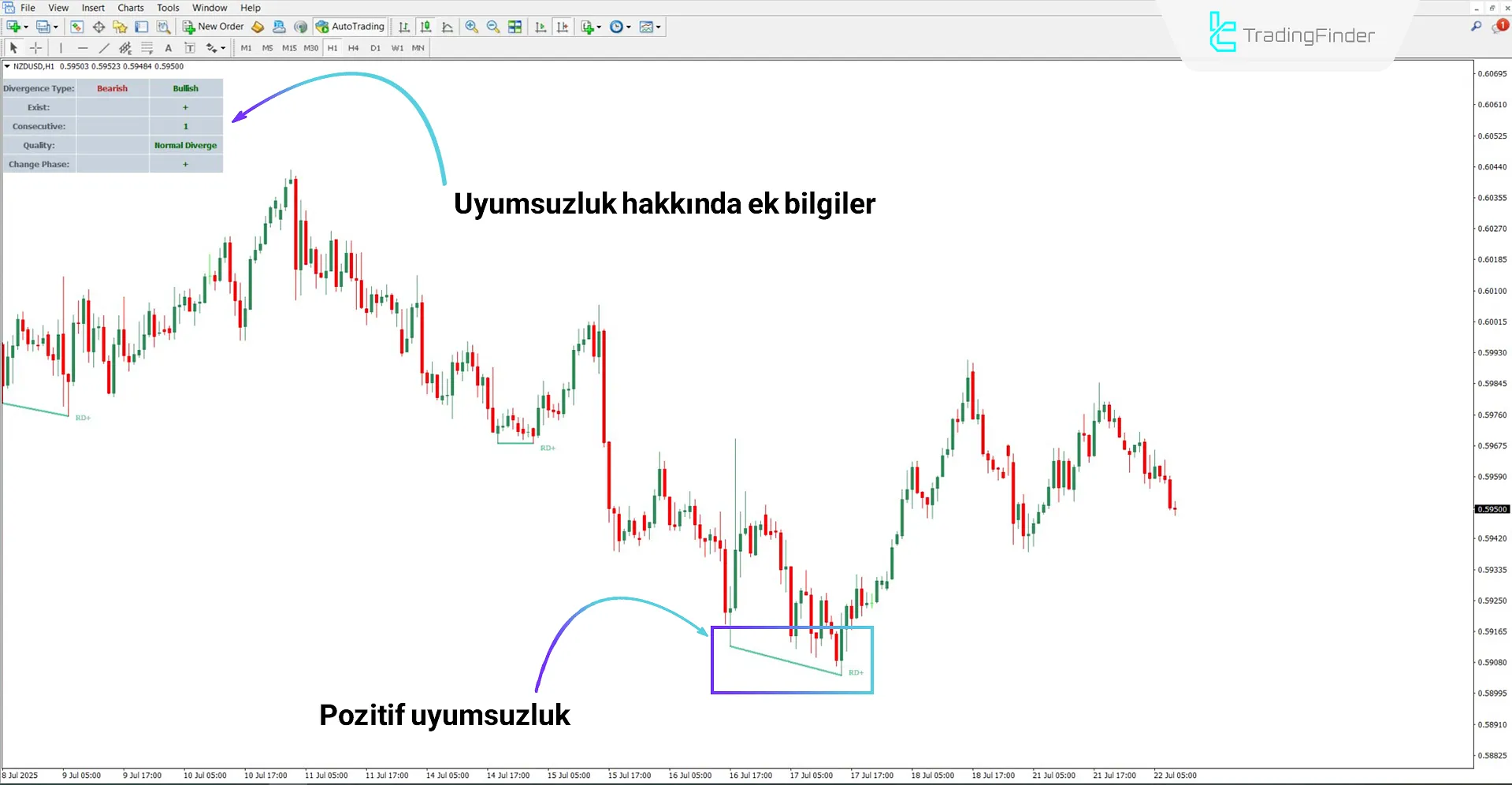 OBV Divergence Göstergesi ile Gösterilen Fiyat Ters Dönüş Bölgesi