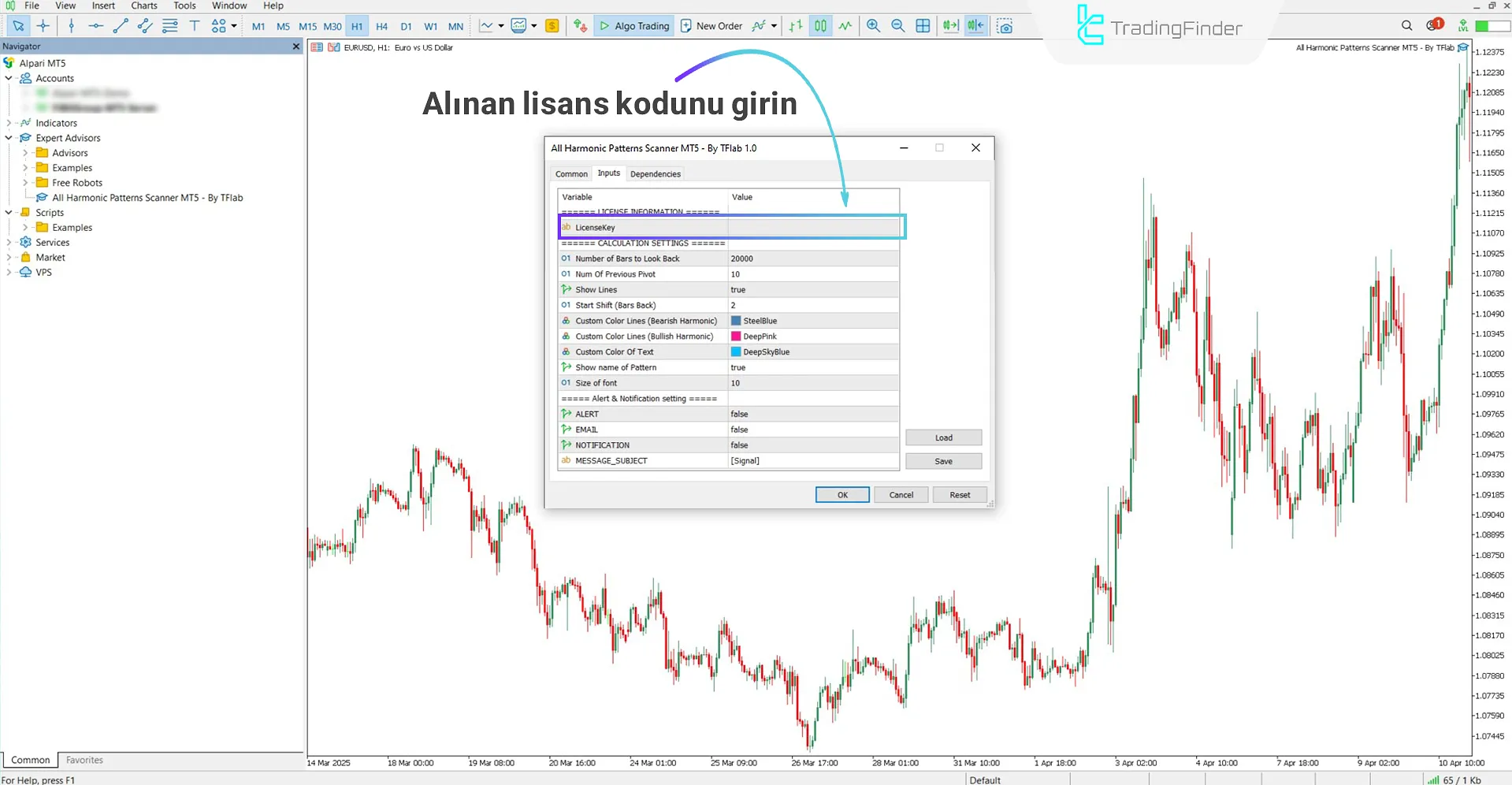 Harmonik Formasyon Tarayıcısının ana paneli görüntüleniyor