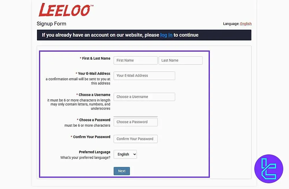 Leeloo Trading Kayıt Formu