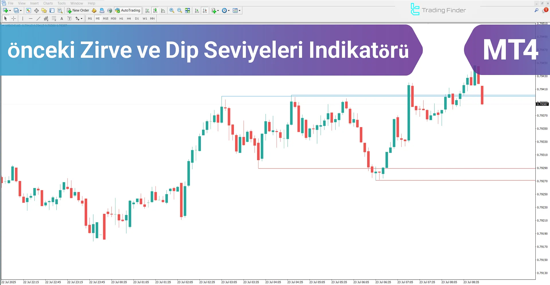 Önceki Zirve ve Dip Seviyeleri Indikatörü MT4 - Ücretsiz İndirme [TradingFinder]