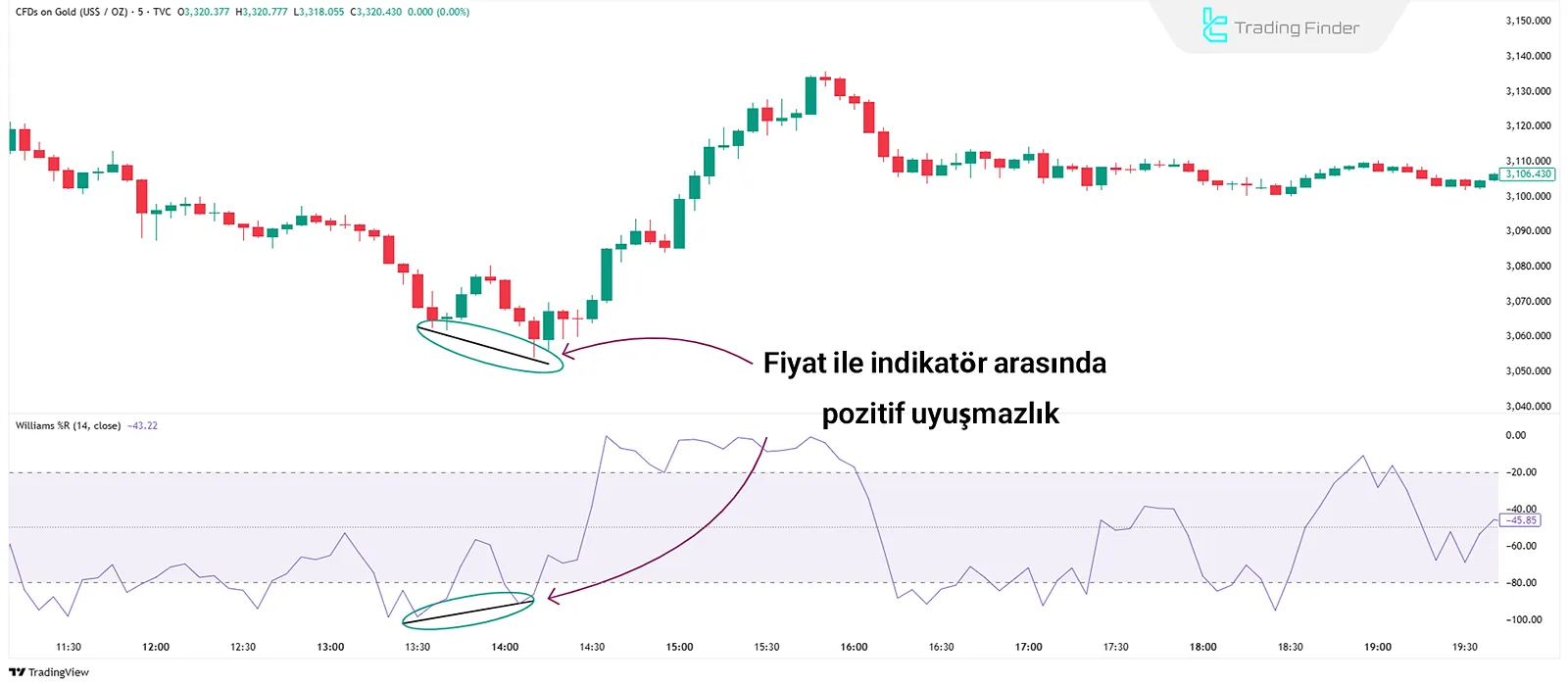 Williams %R göstergesinde Uyumsuzluk