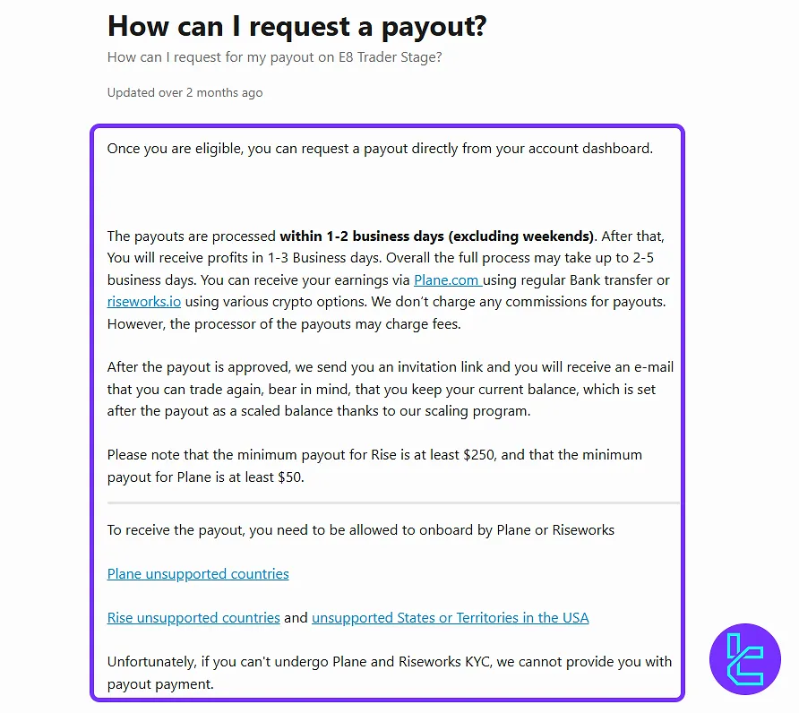 E8 Markets ödeme kuralları