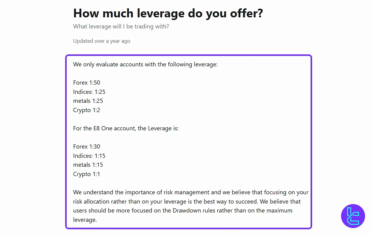 E8 Markets Kaldıraç Oranları