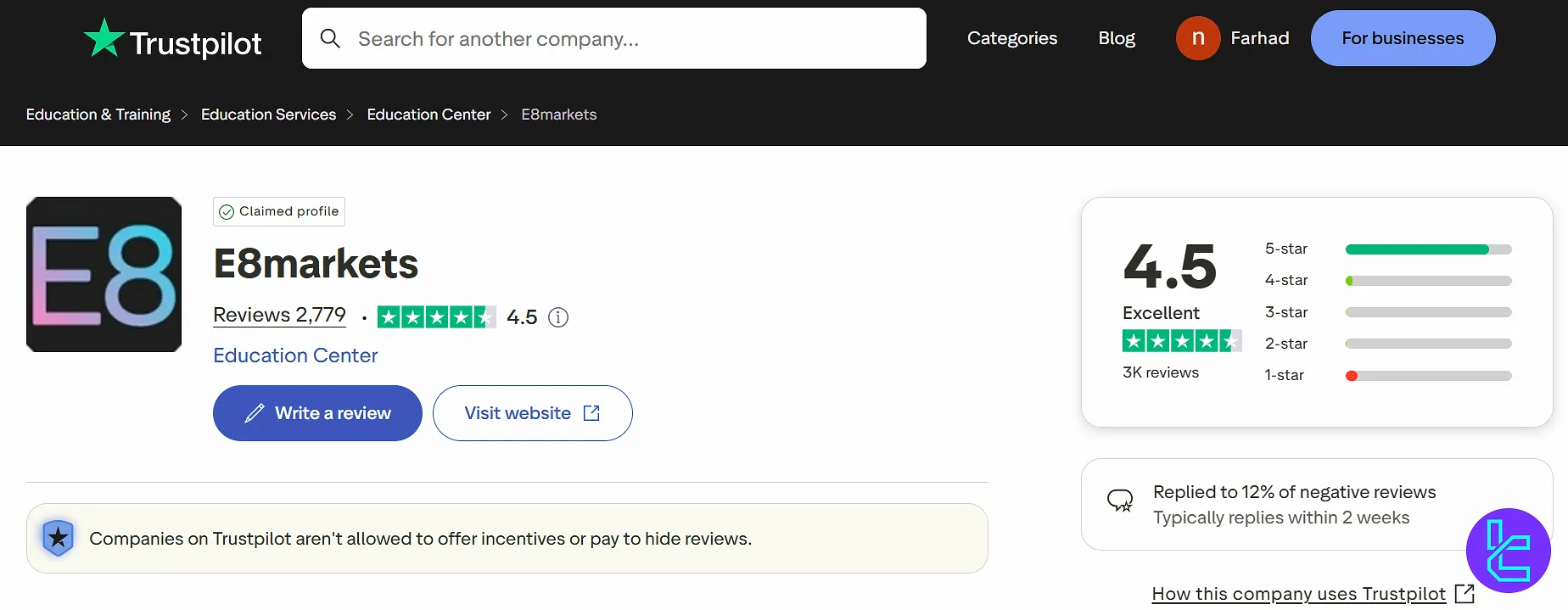 E8 Markets Trustpilot