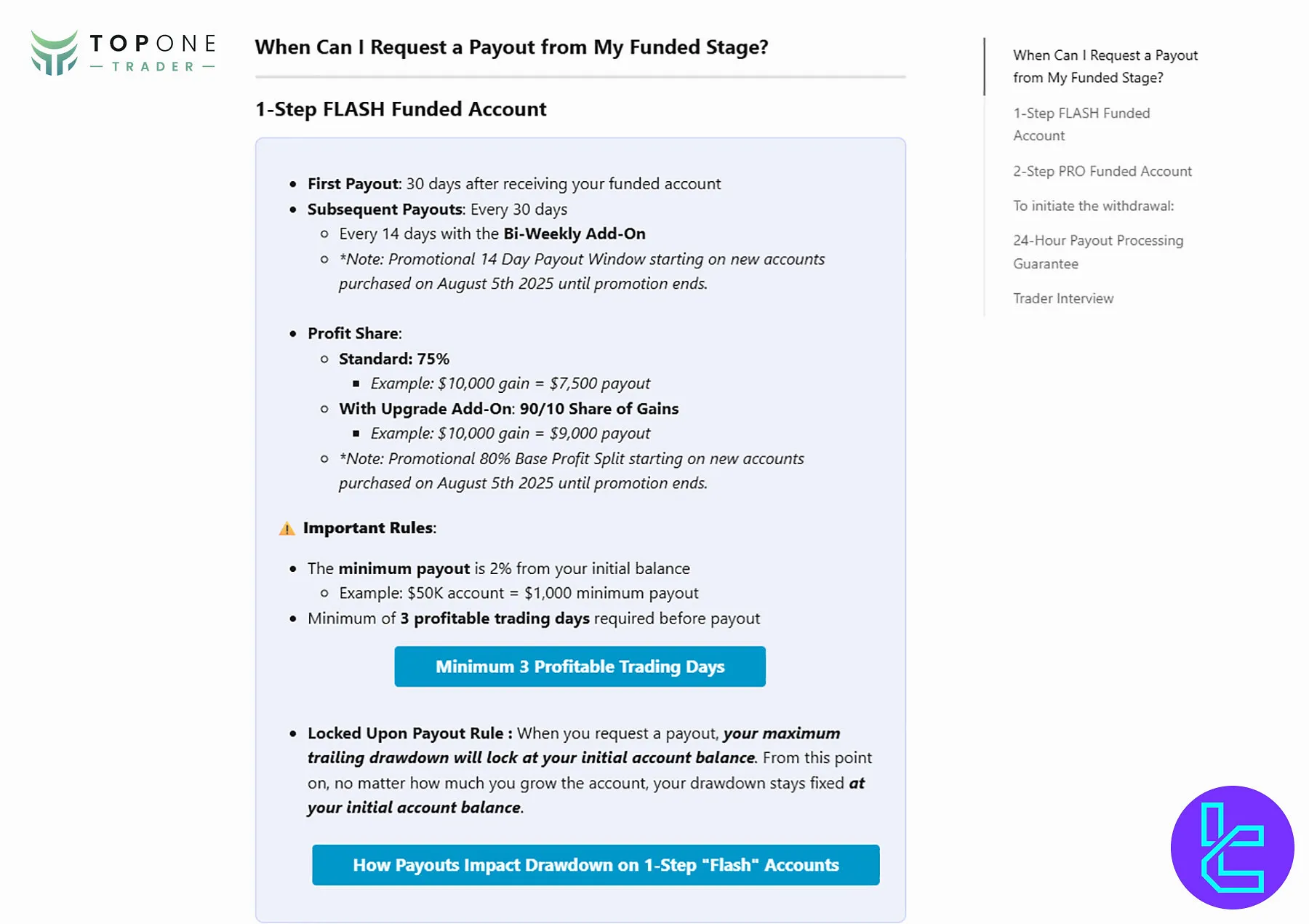 Top One Trader 1-Aşamalı Program Ödemeleri