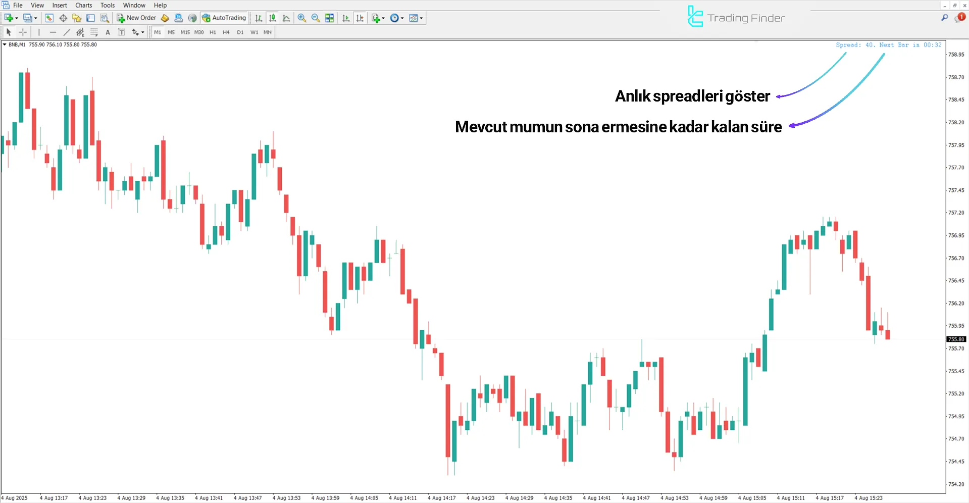 Candle Time and Spread Göstergesi görünümü