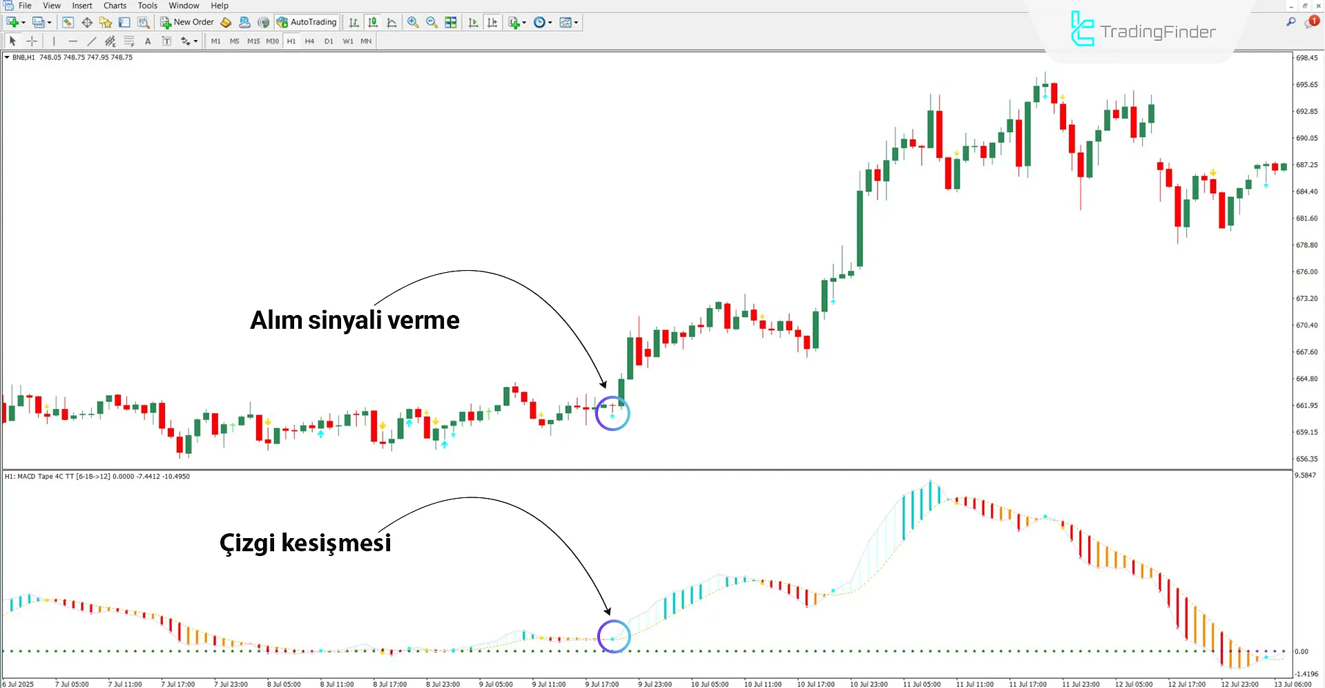Yükseliş trendinde MACD Tape göstergesi