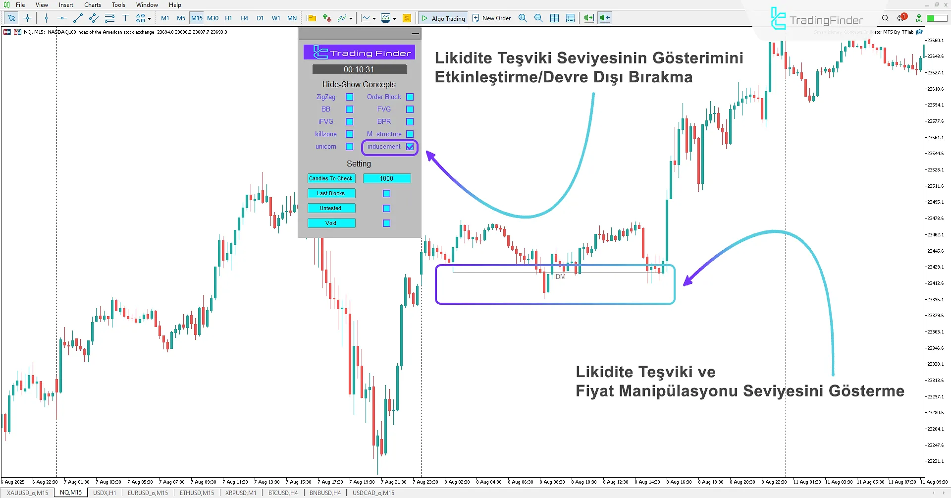 Manipülasyon ve Likidite Birikimi Seviyelerinin Gösterimi