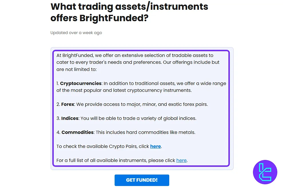 BrightFunded İşlem Araçları