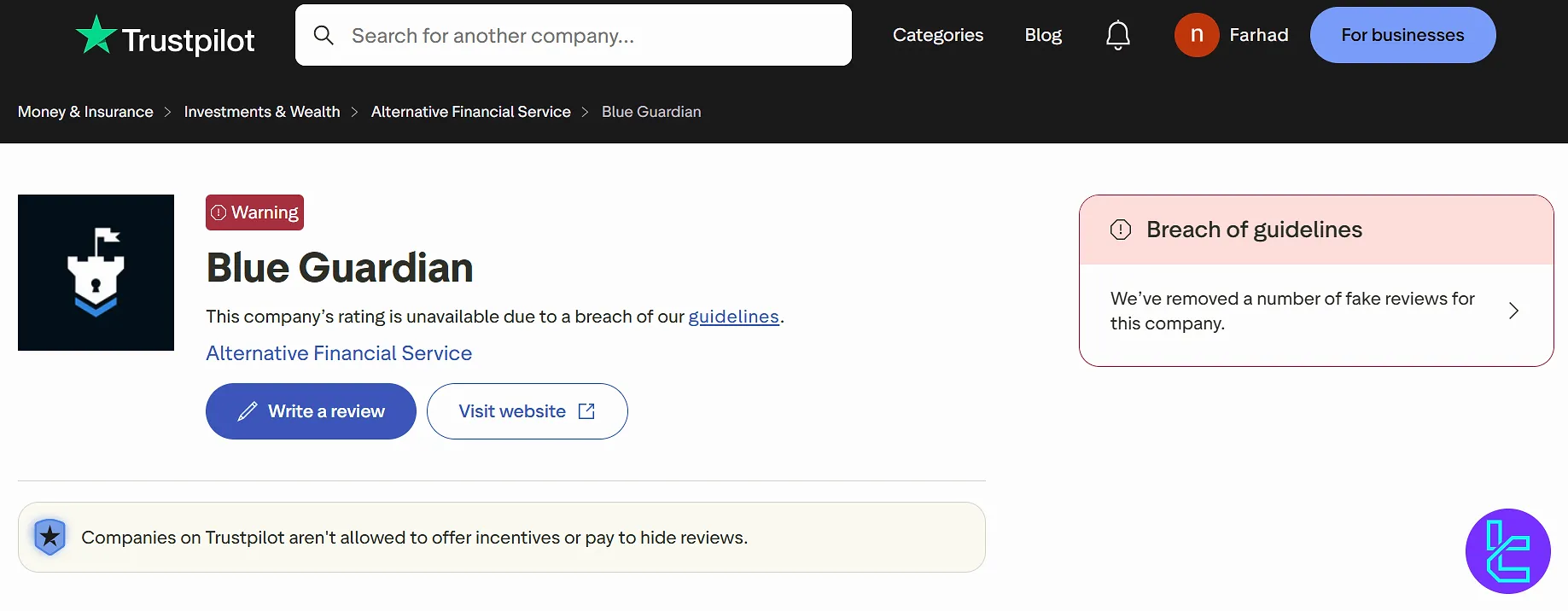 Blue Guardian Trustpilot